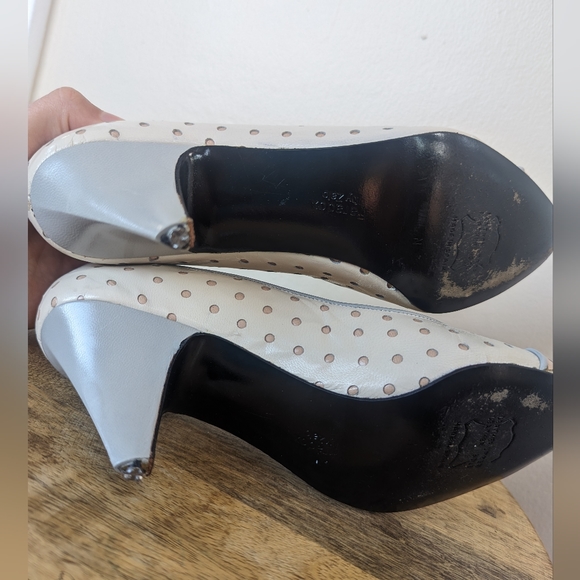 VINTAGE Paradox By Zalo Polka Dot Kitten Heels: Pink, Gray, & Cream (SIZE 7) - Picture 14 of 15